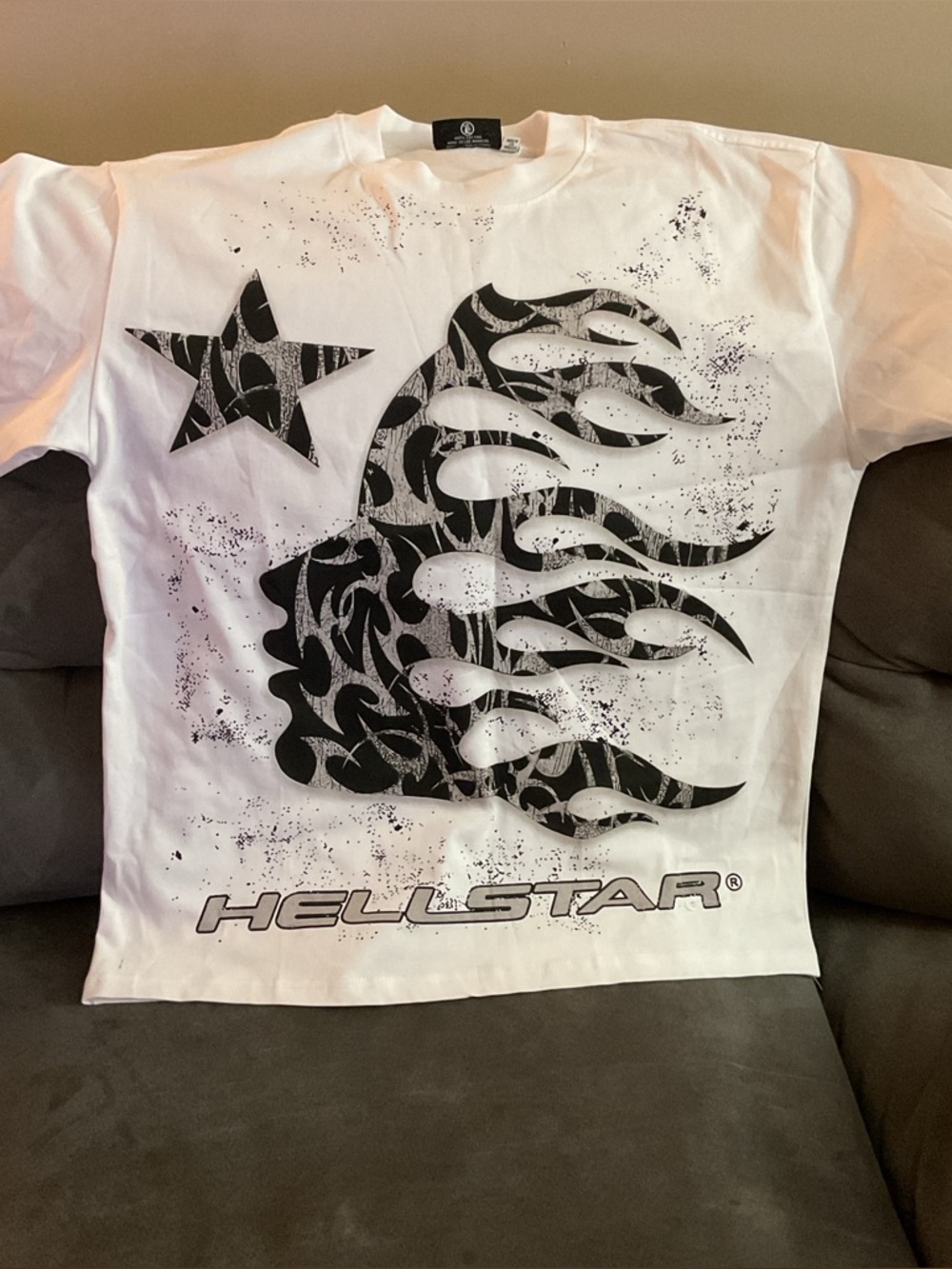 Hellstar White Graphic T-shirt with Black Flame Face